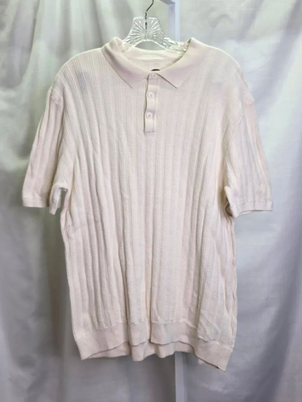 Common People Cream Short Sleeve Ribbed Cotton Sweater Size Large